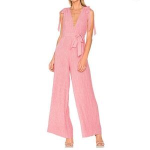 Anthropologie Pink Pleated Tie-Shoulder Jumpsuit